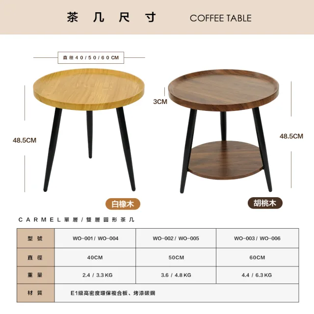 【FL生活+】木冶山居圓形茶几-60公分(附水平調節腳/防摔圍檔/沙發邊几/邊桌)