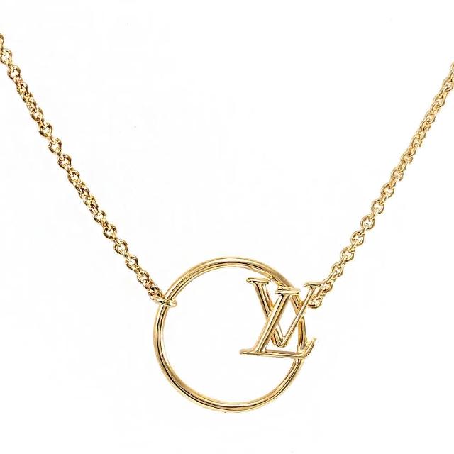 LV LOUIS VUITTON路易威登 M00762 Eclipse 浮雕金屬 LOGO 圓環造型吊墜鎖骨項鍊