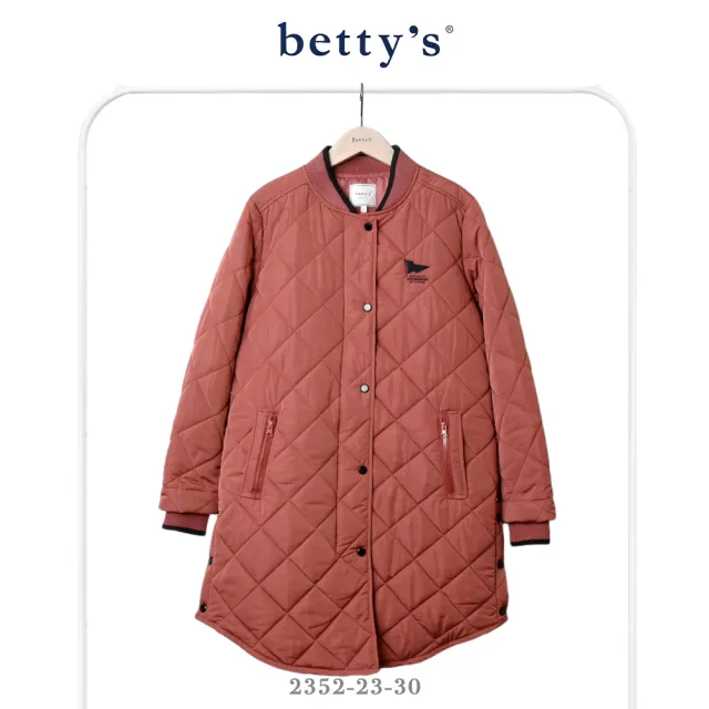【betty’s 貝蒂思】小旗子刺繡菱格紋長版鋪棉外套(共二色)