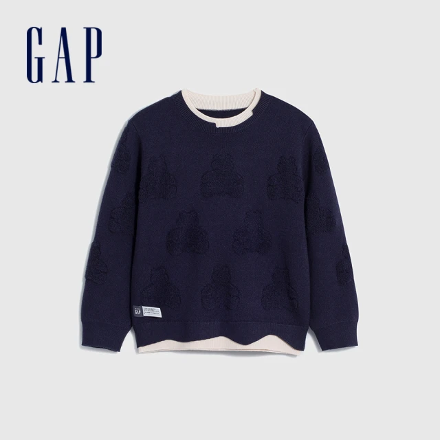 GAP 男幼童裝 小熊刺繡針織毛衣-海軍藍(841236)