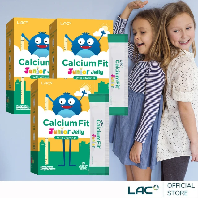 【LAC 利維喜】兒童鈣高高果凍-葡萄口味x3盒組(共90包/維他命C+D/乳酸鈣/不含糖/紅藻鈣)