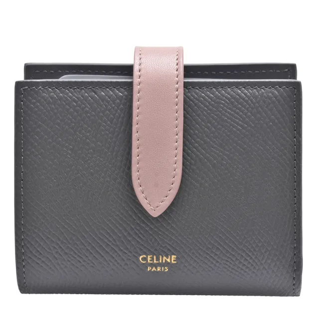 【CELINE】經典ESSENTIALS系列撞色小牛皮三折短夾(灰/粉紅色10H263BRU.10GV)