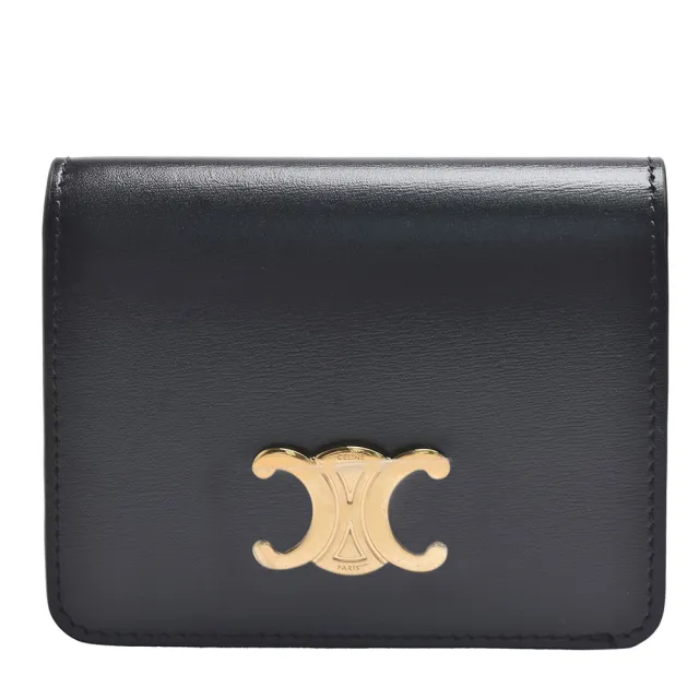 【CELINE】經典TRIOMPHE COMPACT系列亮面牛皮三折短夾(黑色10K623DPV.38NO)