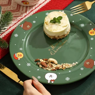【LINE FRIENDS】熊大莎莉季節限定款聖誕陶瓷餐盤單入(聖誕交換禮物)