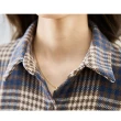 【MsMore】寬鬆撞色格子長袖翻領襯衫短版上衣#120159(藍)