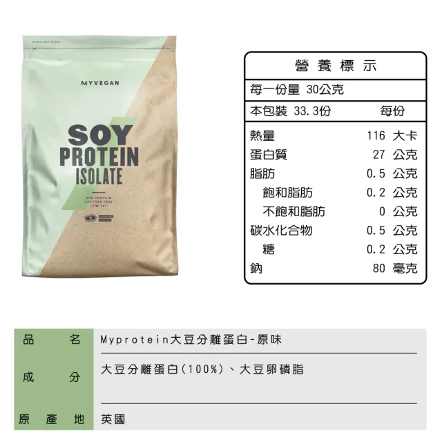 【MYPROTEIN】大豆分離蛋白1KG(多口味可選)