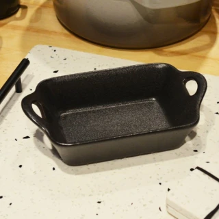 【YU Living 信歐傢居】長方形陶瓷烤盤 500ML(黑色/烘焙用品 餐廚用具)