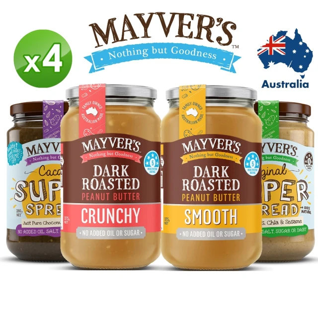 Mayvers 澳洲香烤無糖花生醬&超級堅果醬(任選四入組375g&280g)