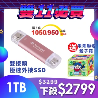 【Transcend 創見】ESD310P 1TB USB3.2 雙介面固態行動碟-櫻花粉(TS1TESD310P)