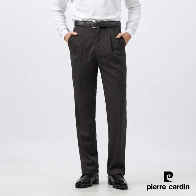 pierre cardin 皮爾卡登 商務休閒 男款 暗直條雙褶西裝褲-深灰色(5235845-98)