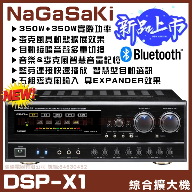 NaGaSaKi 2024最新機種350W DSP-X1BT(麥克風動態擴展 快速連接播放 歌唱擴大機)