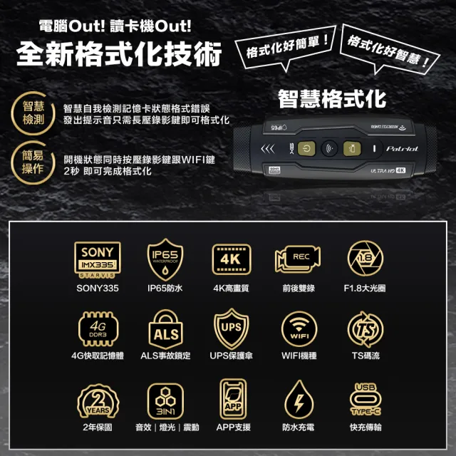 【愛國者】Patriot X6 前後雙鏡 4小時續航 FHD1080P WIFI版 行車記錄器(內附128G記憶卡)