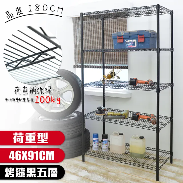【居家cheaper】荷重型 烤黑 46X91X180CM 五層置物架(每層耐重100KG 層架鐵架 置物架 貨架)