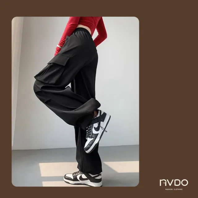 【NVDO】現貨 酷姊輕薄工裝風顯瘦休閒褲-2色可選(M-XL/寬鬆版/率性抽繩/F017)