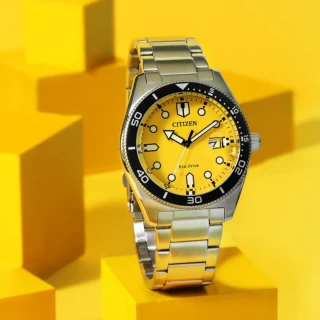 【CITIZEN 星辰】GENTS 玩味風格時尚腕錶-琥珀黃43mm(AW1760-81Z)