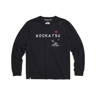 【EDWIN】江戶勝 男裝 海浪家徽章厚長袖T恤(黑色)