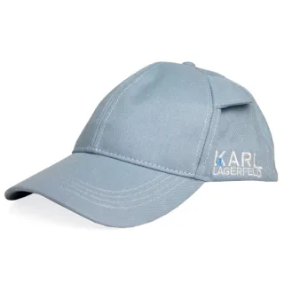 【KARL LAGERFELD 卡爾】貓咪耳朵簡約素色棒球帽(淡藍色)