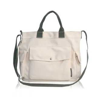 【DF Queenin】復古文青風大容量休閒手提單肩斜跨帆布托特包