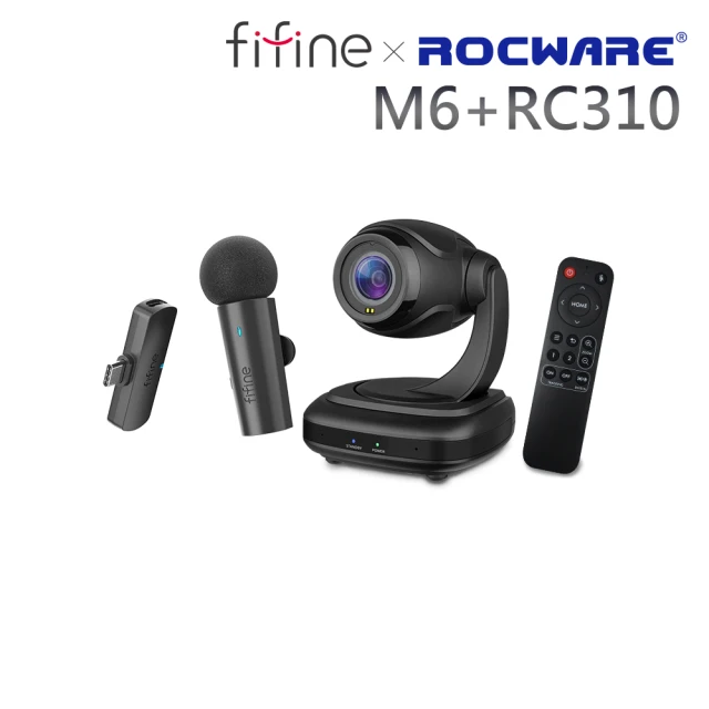 FIFINEFIFINE FIFINE X ROCWARE 可監聽領夾麥克風視訊攝影機直播組合(M6+RC310)