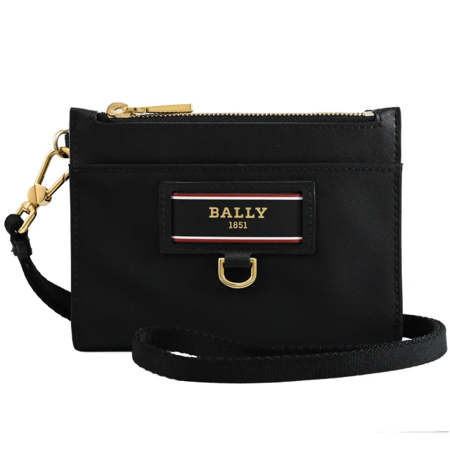 BALLY ESMAL 燙金LOGO頸掛式尼龍零錢短夾(黑)