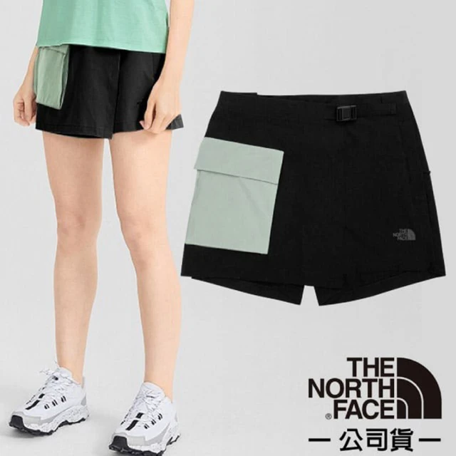 The North Face 女 4D彈性可調透氣排汗登山短褲/褲裙/健行_亞洲版型(4UCH-4Q9 黑/淺綠 N)