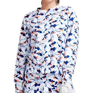 【KING GOLF】專櫃同步-女款數位滿版迷彩印花小高領圓領長袖上衣POLO衫/高爾夫球衫(藍色)