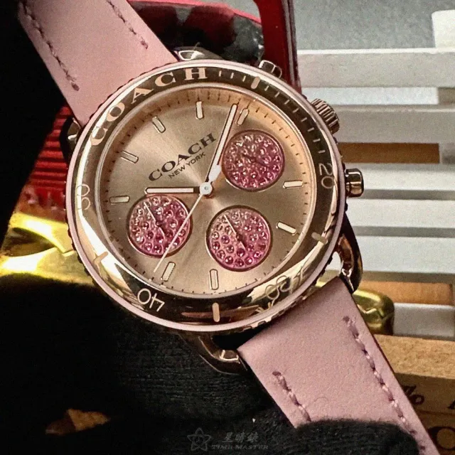 【COACH】COACH蔻馳女錶型號CH00172(玫瑰金色錶面玫瑰金錶殼粉紅真皮皮革錶帶款)