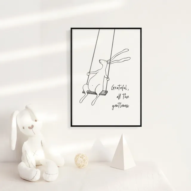 【菠蘿選畫所】可愛療癒兔子插畫掛畫 - 42x60cm(舒壓兔子房間裝飾畫/電錶箱床頭櫃壁畫/邊櫃無框畫)