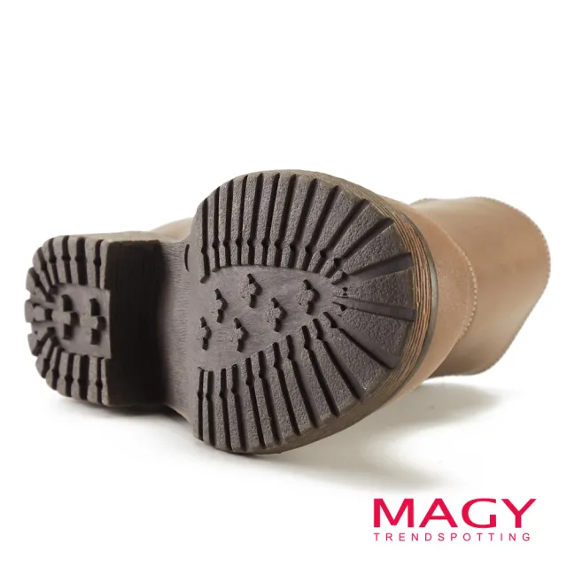 【MAGY】真皮金屬扣飾個性工程短靴(可可)