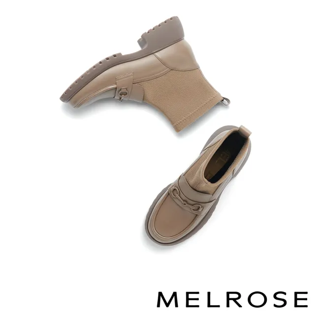 【MELROSE】美樂斯 前衛復古馬銜釦拼接牛皮樂福厚底短靴(綠)