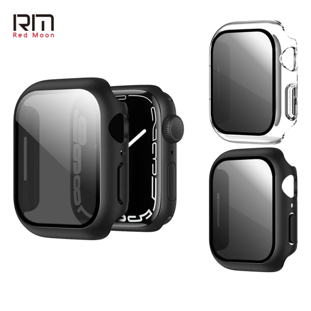 RedMoon APPLE Watch 9/8/7 9H防窺鋼化玻璃+PC全包覆雙料防窺防摔保護殼 41/45mm(Watch8/Watch7)