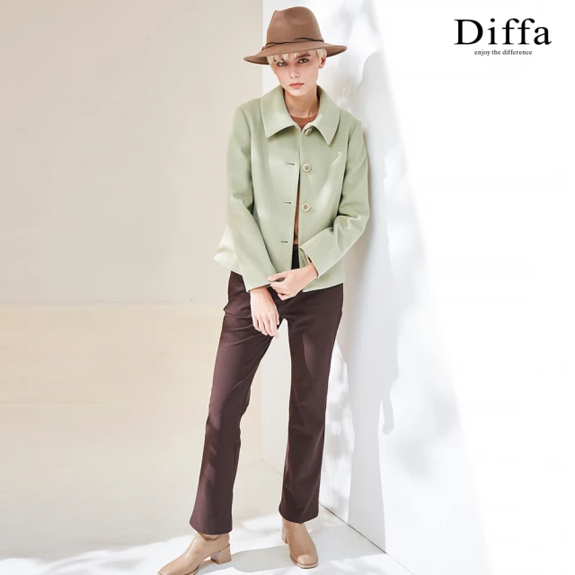 Diffa 美型修身磨毛保暖長寬褲-女