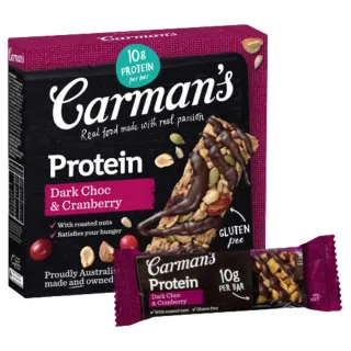 【澳洲 Carmans】黑可可蔓越莓大豆蛋白棒 5條/盒