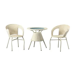 【柏蒂家居】萊拉2.1尺休閒藤編玻璃圓型桌椅組/陽台戶外庭院桌椅-一桌二椅