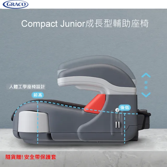 【Graco】幼兒成長型輔助汽車安全座椅 COMPACT JUNIOR *無ISOFIX接頭(贈可愛造型安全帶保護套)