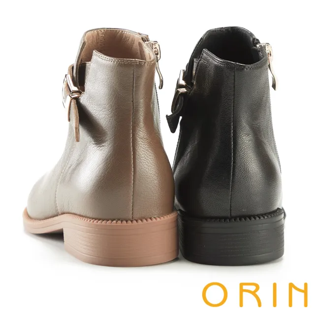 【ORIN】造型皮釦羊皮拉鍊短靴(黑色)