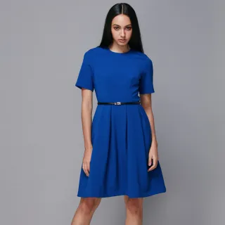 【SST&C 出清２折】寶藍色短袖打褶裙洋裝8561810005