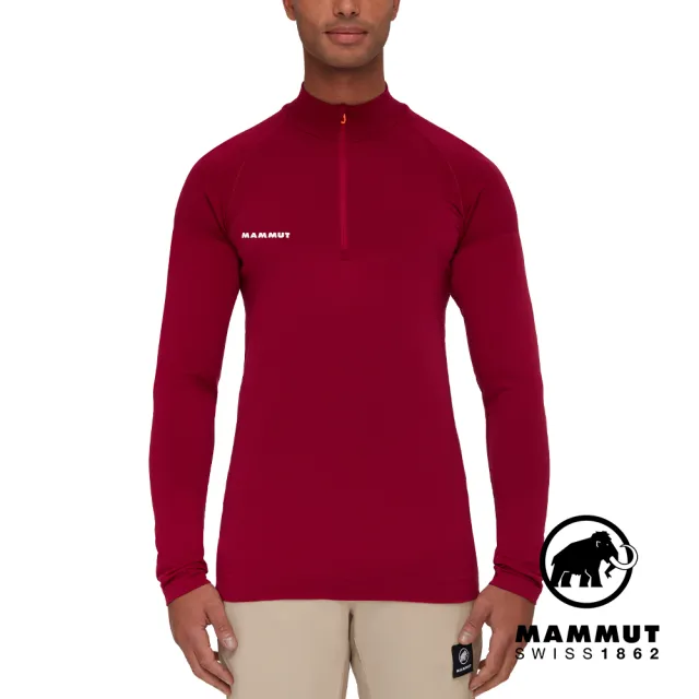 【Mammut 長毛象】Trift Half Zip Longsleeve 羊毛混紡立領半拉鍊長袖排汗衣 緋紅 男款 #1016-01050