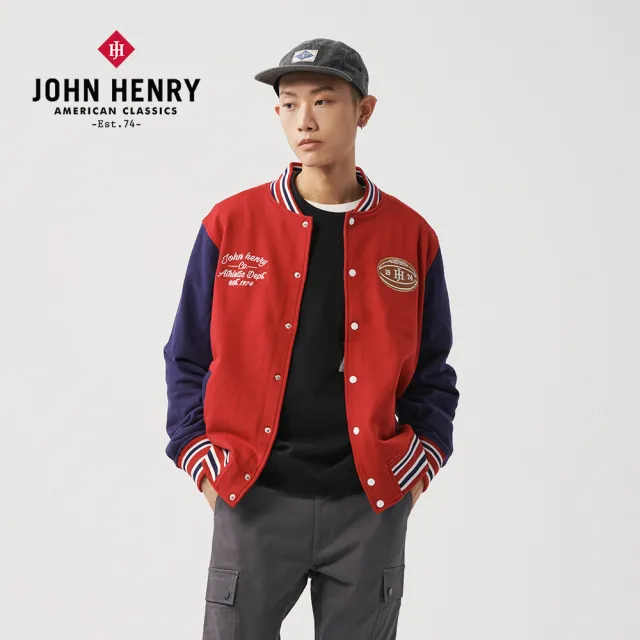 【JOHN HENRY】橄欖圖標語刺繡拼接夾克