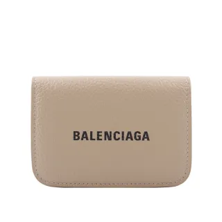 【Balenciaga 巴黎世家】經典Logo牛皮壓釦三折短夾_mini(暖米色)