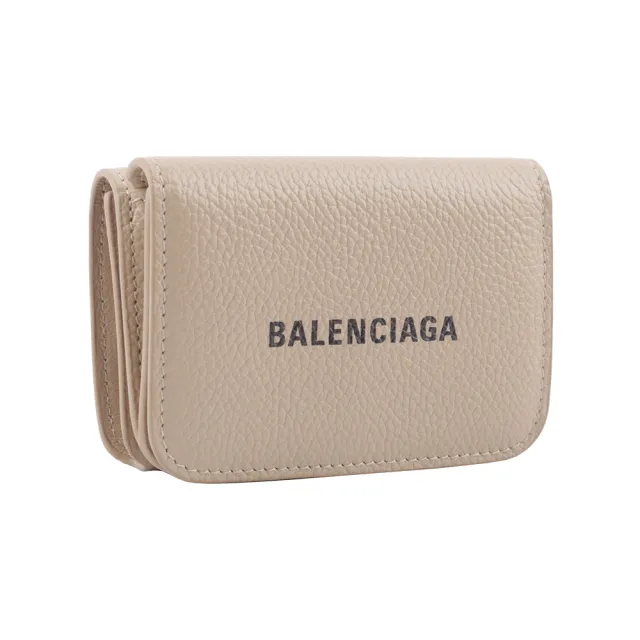 【Balenciaga 巴黎世家】經典Logo牛皮壓釦三折短夾_mini(暖米色)