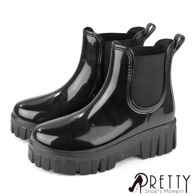 【Pretty】女鞋 雨靴 雨鞋 防水靴 防水鞋 卻爾西 短筒 厚底(粉紅、杏色、黑色)