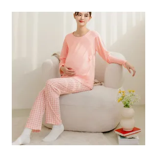 【OB 嚴選】純色格紋兩件式哺乳睡衣套裝 《MK0002》