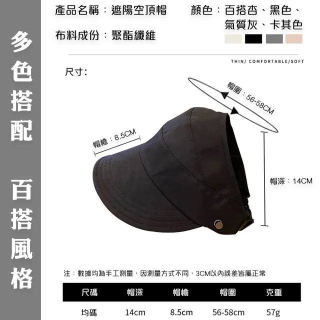 【QIDINA】百搭輕薄防潑水防曬空頂遮陽帽-H(棒球帽 防曬帽子女 鴨舌帽 草帽 漁夫帽女)