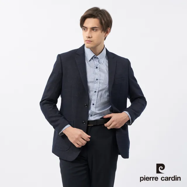 【pierre cardin 皮爾卡登】商務休閒 男款 時尚暗格休閒西裝外套-深藍色(5235572-38)