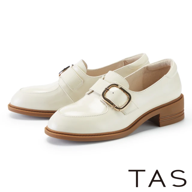 TAS 率性真皮飛機釦綁帶平底短靴(米白)好評推薦