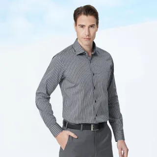 【pierre cardin 皮爾卡登】男襯衫 進口素材合身版純棉透氣帥氣有型條紋長袖襯衫_深灰色條紋(82805-95)