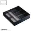 【YAMAZAKI】tower伸縮式收納盒-黑(廚房收納/抽屜收納/餐具收納/多格收納盒)