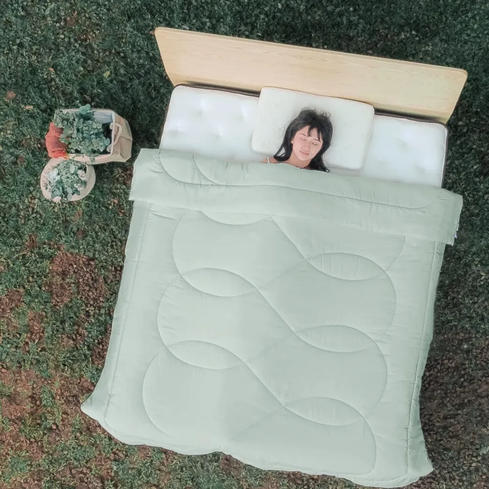 【LoveFu】月眠枕基本款 + 森呼吸永衡被-森眠綠x雙人6尺(MOMO獨家組合)