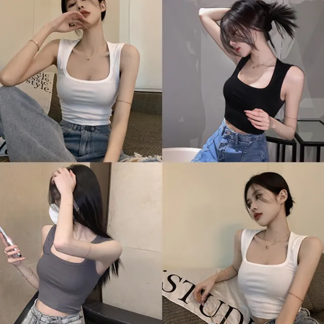 【D.studio】韓版性感方領露鎖骨運動背心(帶胸墊免穿內衣運動上衣小可愛 女裝衣服短版上衣短板上衣 V275)